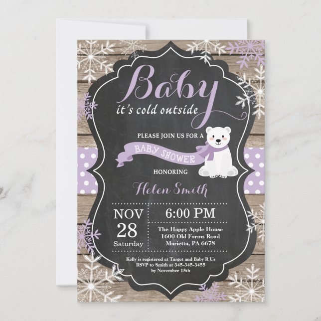 Baby its Cold Outside Polar Bear Girl Baby Shower Invitation (Front)