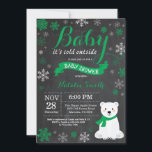 Baby Its Cold Outside Polar Bear Green Baby Shower Invitation<br><div class="desc">Baby Its Cold Outside Polar Bear Winter Baby Shower Invitation. Boy or Girl Baby Shower Invitation. Winter Holiday Baby Shower Invite. Green and White Snowflakes. Snowman and Chalkboard Background. For further customization,  please click the "Customize it" button and use our design tool to modify this template.</div>