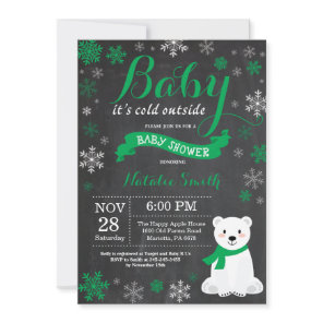 Baby Its Cold Outside Polar Bear Green Baby Shower Invitation