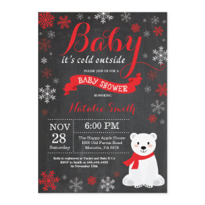 Baby Its Cold Outside Polar Bear Red Baby Shower Invitation
