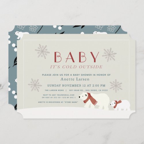 Baby Its Cold Outside Polar Bears Beige Shower Invitation