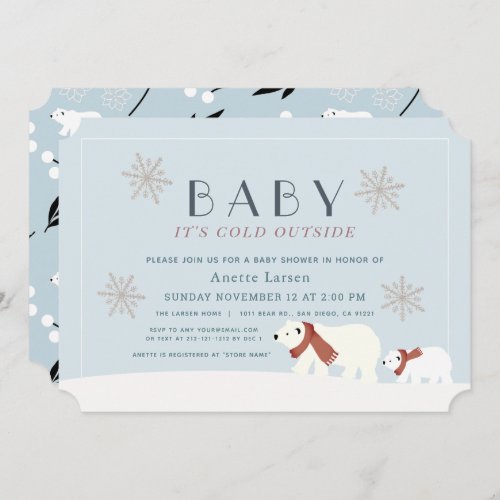 Baby Its Cold Outside Polar Bears Blue Baby Shower Invitation