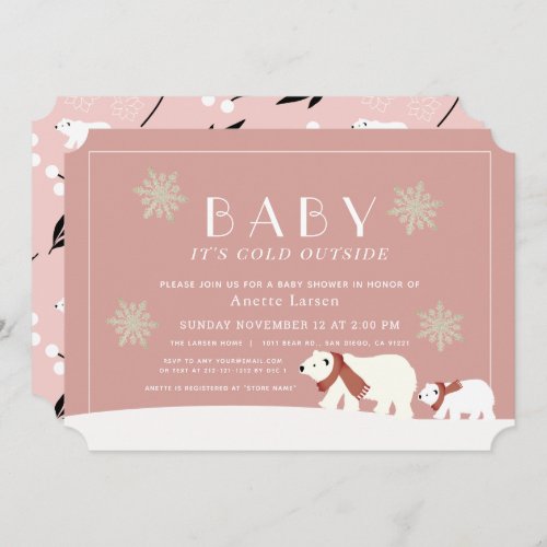 Baby Its Cold Outside Polar Bears Pink Baby Shower Invitation