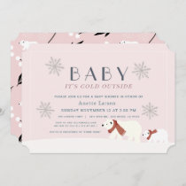 Baby Its Cold Outside Polar Bears Pink Baby Shower Invitation