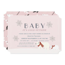 Baby Its Cold Outside Polar Bears Pink Baby Shower Invitation