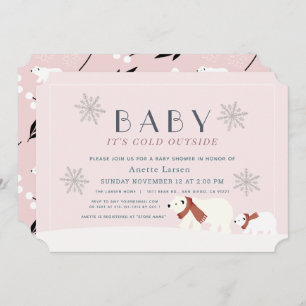 Baby Its Cold Outside Polar Bears Pink Baby Shower Invitation