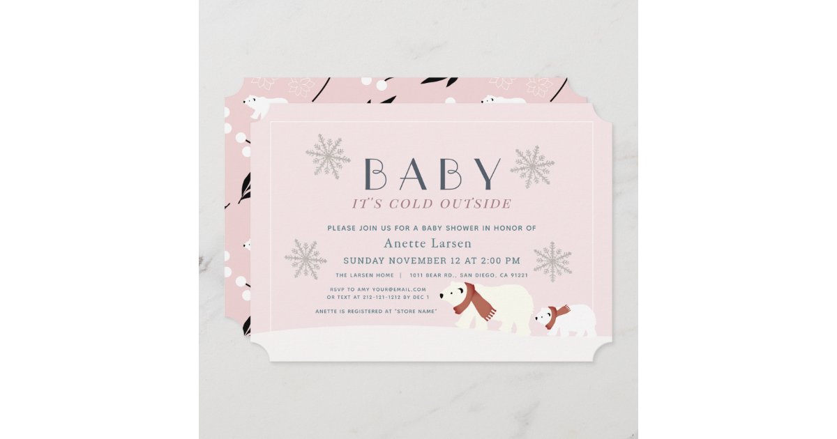 Baby Its Cold Outside Polar Bears Pink Baby Shower Invitation | Zazzle.com