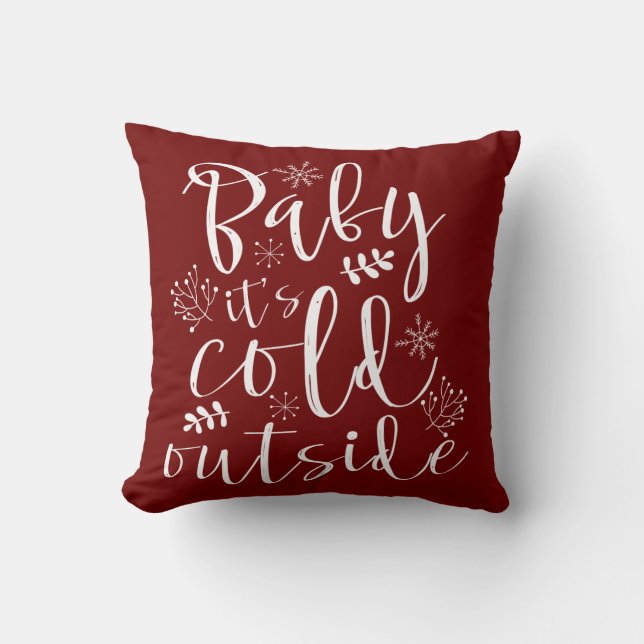 Baby Its Cold Outside Pretty Red & White Christmas Throw Pillow (Front)