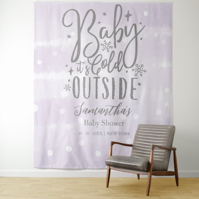Baby It's Cold Outside Purple Baby Shower Backdrop (In Situ)