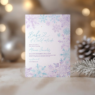 Baby Its Cold Outside Purple Blue Snow Baby Shower Invitation