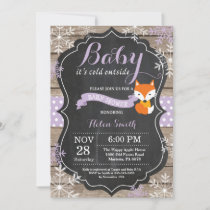 Baby its Cold Outside Purple Fox Girl Baby Shower Invitation