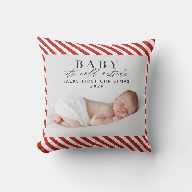 baby its cold outside red and white babys first throw pillow (Front)
