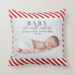 baby its cold outside red and white babys first throw pillow<br><div class="desc">mark babys first christmas with this fun photo holiday pillow. featuring a space for your special chosen photograph along with editable modern text to show your babys name. baby its cold outside in contemporary trendy script font and backed with red and white stripes like a christmas candy cane! great as...</div>