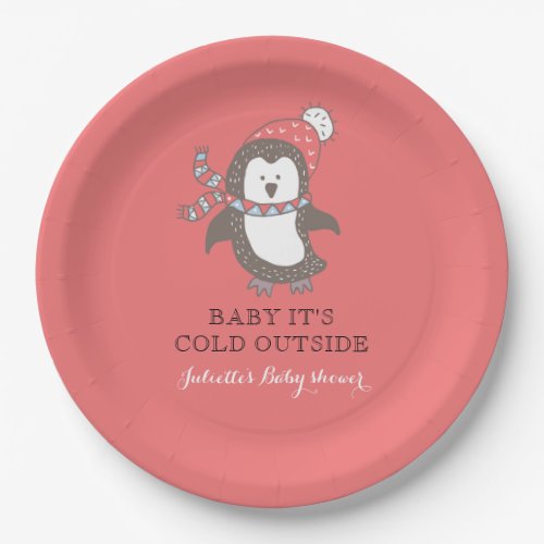 Baby Its Cold Outside Red Baby Shower Paper Plate