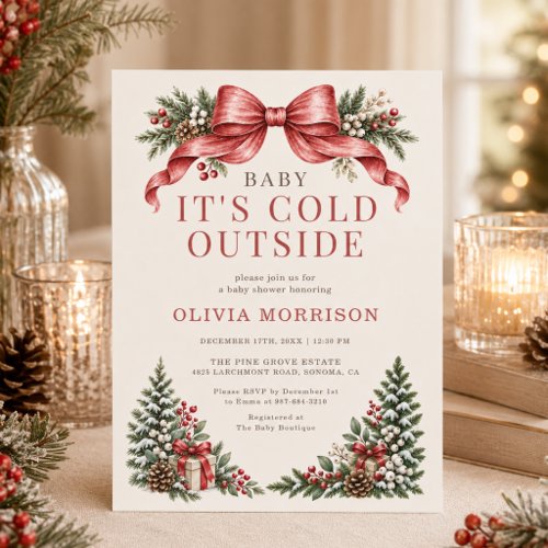 Winter Baby It's Cold Outside Red baby shower invitation