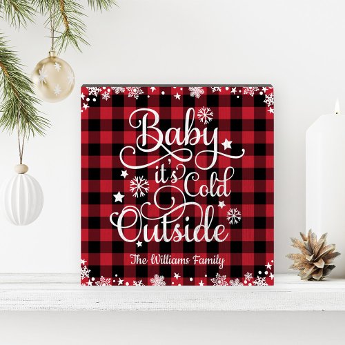 Baby Its Cold Outside Red Buffalo Plaid Holiday Wooden Box Sign