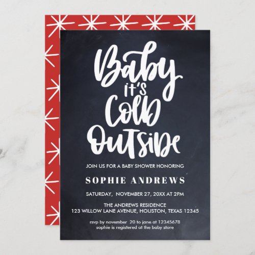 Baby Its Cold Outside Red Chalkboard  Baby Shower Invitation