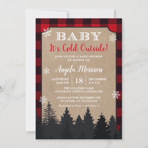 Baby Its Cold Outside Red Plaid Baby Shower Invitation