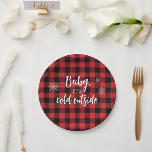 Baby It's Cold Outside Red Plaid Paper Plates