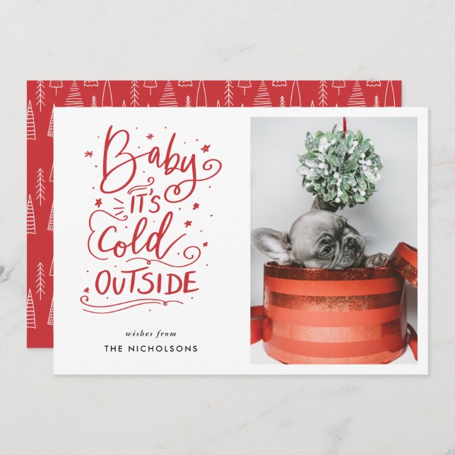 Baby Its Cold Outside Red Script Photo Invitation (Front/Back)