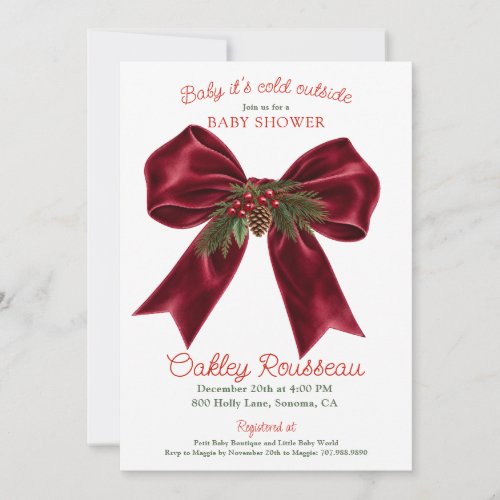 Baby It's Cold Outside Red Velvet Bow Baby Shower Invitation
