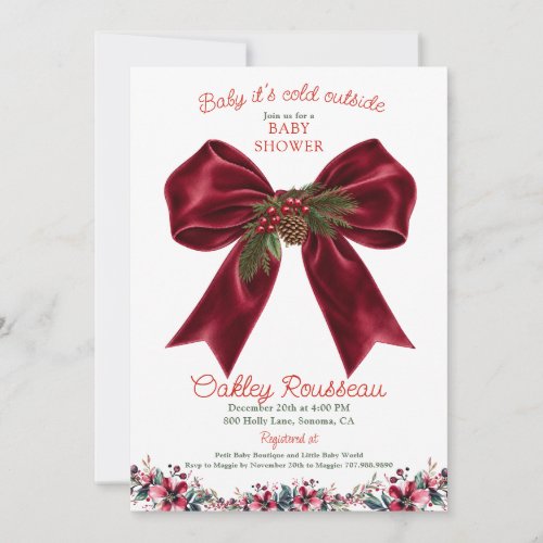 Baby It's Cold Outside Red Velvet Bow Baby Shower Invitation