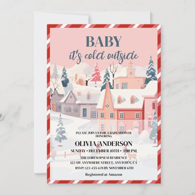 Baby its cold outside red winter baby shower  invitation (Front)