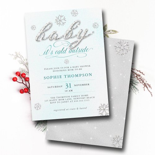 Baby Its Cold Outside Rhinestones Glitter Shower Invitation