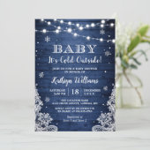 Baby It's Cold Outside Rustic Blue Baby Shower Invitation (Standing Front)