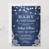 Baby It's Cold Outside Rustic Blue Baby Shower Invitation (Front)