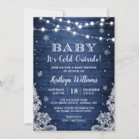 Baby It's Cold Outside Rustic Blue Baby Shower Invitation