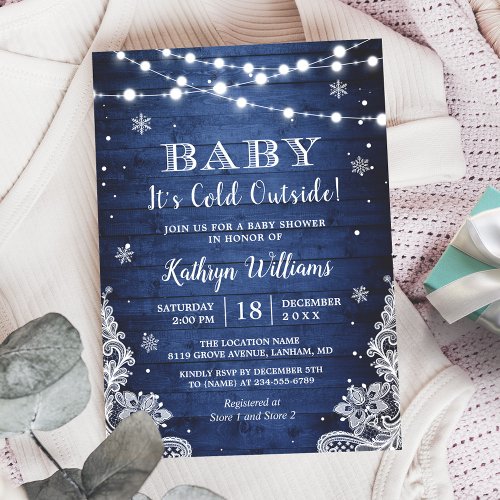Baby Its Cold Outside Rustic Blue Baby Shower Invitation