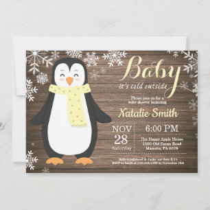 Baby its Cold Outside Rustic Penguin Baby Shower Invitation