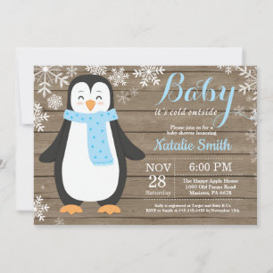 Baby its Cold Outside Rustic Penguin Baby Shower Invitation