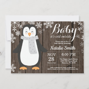 Baby its Cold Outside Rustic Penguin Baby Shower Invitation