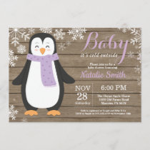 Baby its Cold Outside Rustic Penguin Baby Shower Invitation