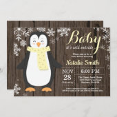 Baby its Cold Outside Rustic Penguin Baby Shower Invitation (Front/Back)