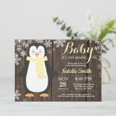Baby its Cold Outside Rustic Penguin Baby Shower Invitation (Standing Front)