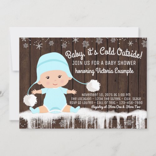 Baby its Cold Outside Rustic Snowflake Baby Shower Invitation