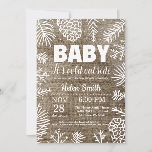 Baby its Cold Outside Rustic Winter Baby Shower Invitation