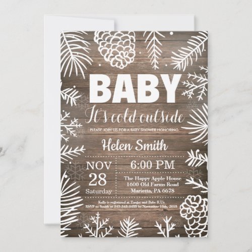 Baby its Cold Outside Rustic Winter Baby Shower Invitation