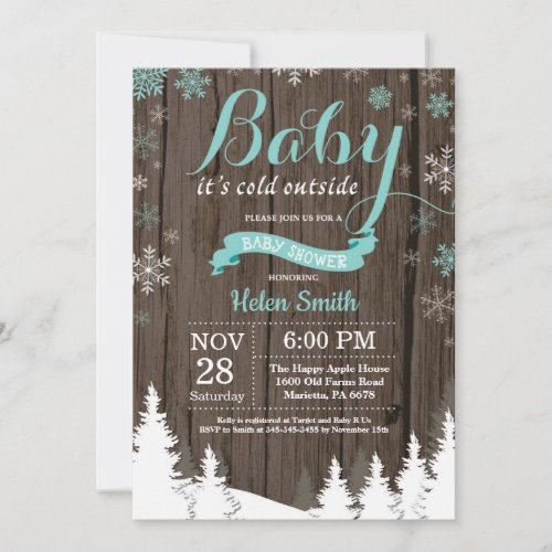 Baby its Cold Outside Rustic Winter Baby Shower Invitation