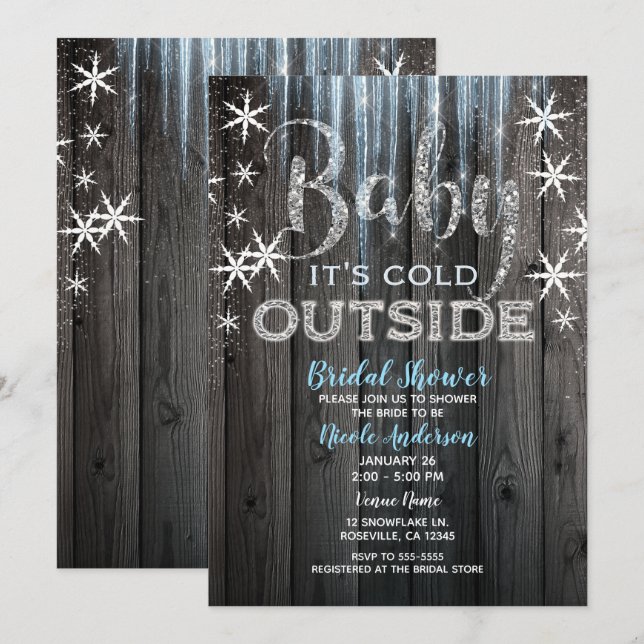 Baby it's Cold Outside Rustic Winter Bridal Shower Invitation (Front/Back)