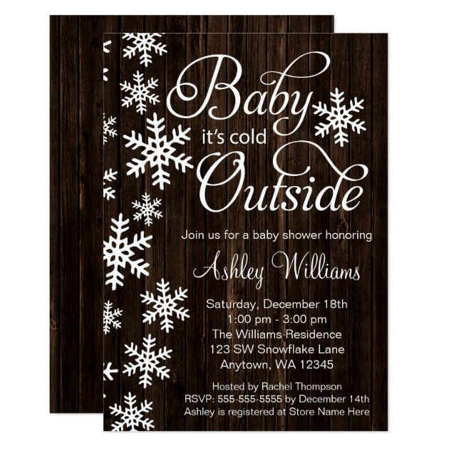 Baby It's Cold Outside Rustic Wood Baby Shower Invitation