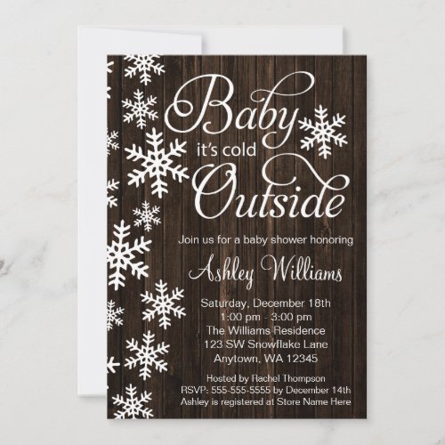 Baby Its Cold Outside Rustic Wood Baby Shower Invitation