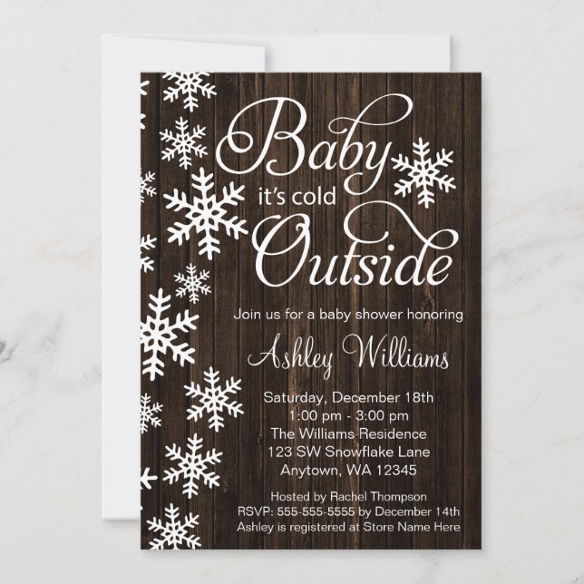 Baby It's Cold Outside Rustic Wood Baby Shower Invitation (Front)