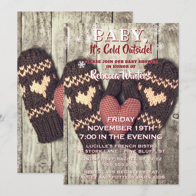 Baby Its Cold Outside Rustic Wood Winter Shower Invitation (Front/Back)