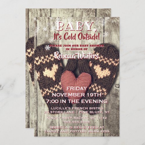 Baby Its Cold Outside Rustic Wood Winter Shower Invitation