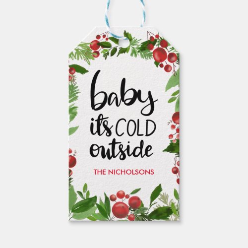 Baby Its Cold Outside Script  Berry Red Festive Gift Tags