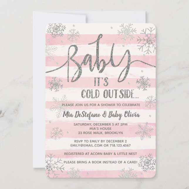 Baby It's Cold Outside Shower Invitation Girl Pink (Front)